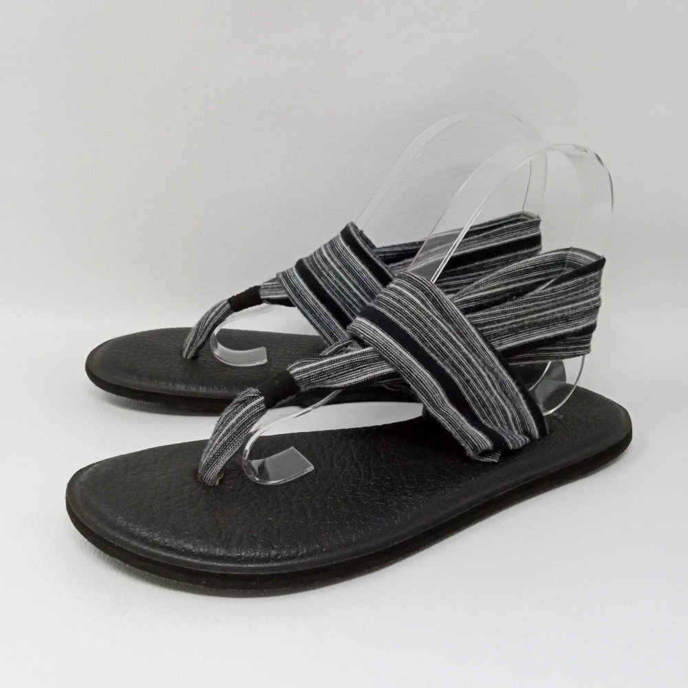 Sanuk Women's Yoga Sling 2 Black/White Strips SWS10001 Slingback Sandals